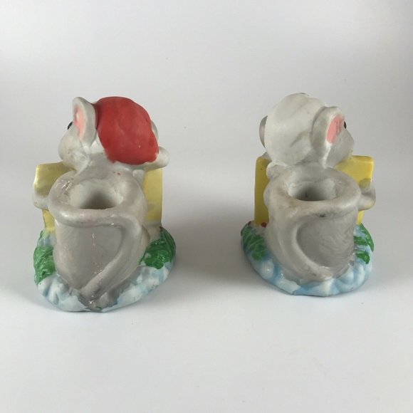 Vintage Christmas MOUSE CANDLE HOLDERS Holiday MICE FIGURINES Set Of 2 - Picture 3 of 8